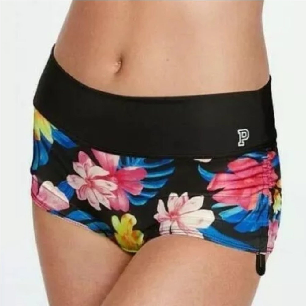 Victorias Secret Pink black tropical floral gym to swim booty boy shorts